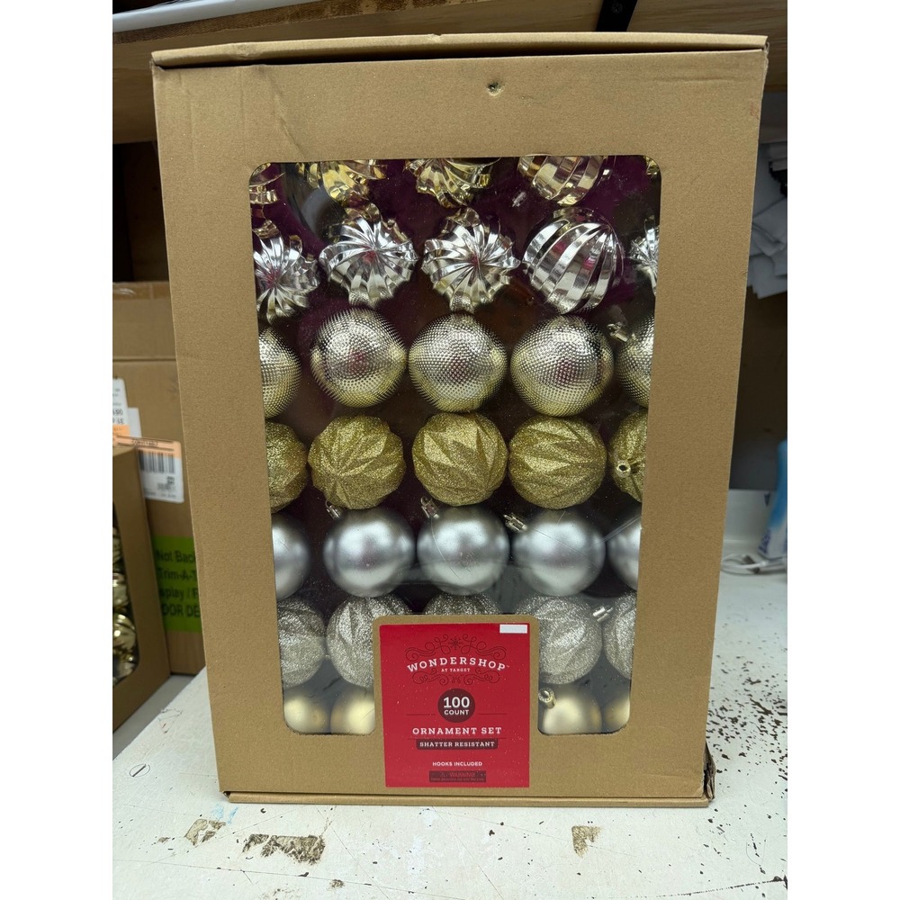 Wondershop 100 Count Christmas Ornament Set Shatter Resistant Silver Gold